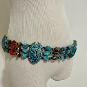 Vintage Rare OOAK Large Heavily Beaded Turquoise Concho  Belt